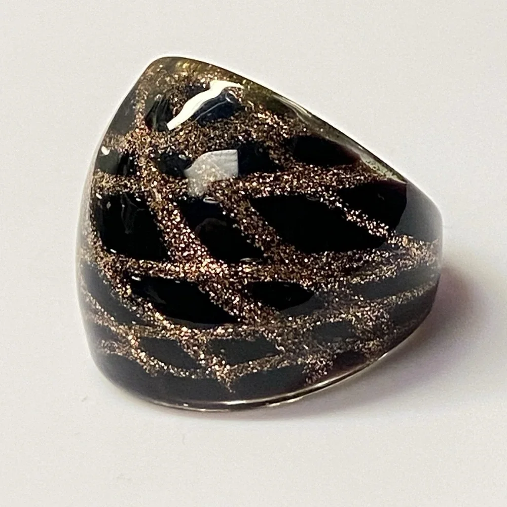 VINTAGE Glass Glitter MCM Dichroic Ring Sz 6 - Picture 6 of 11
